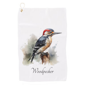 Watercolor Woodland Woodpecker, custom Golf Towel