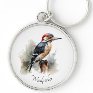 Watercolor Woodland Woodpecker, custom Keychain