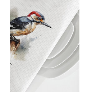Watercolor Woodland Woodpecker, custom Kitchen Towel