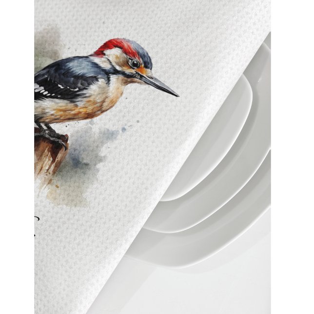 Watercolor Woodland Woodpecker, custom Kitchen Towel (Creator Uploaded)
