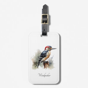 Watercolor Woodland Woodpecker, custom Luggage Tag