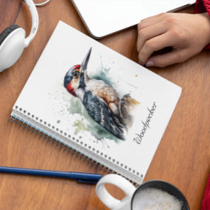 Watercolor Woodland Woodpecker, custom Notebook