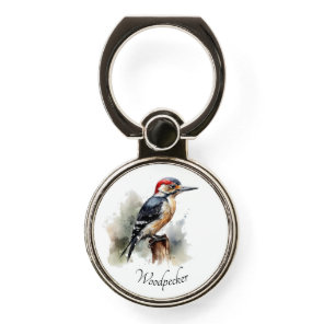 Watercolor Woodland Woodpecker, custom Phone Ring Stand