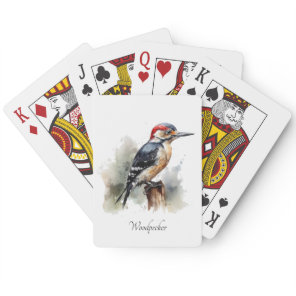 Watercolor Woodland Woodpecker, custom Poker Cards