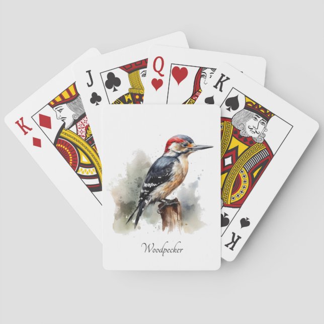 Watercolor Woodland Woodpecker, custom Poker Cards (Back)
