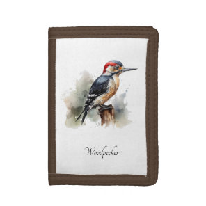 Watercolor Woodland Woodpecker, custom Tri-fold Wallet