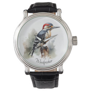Watercolor Woodland Woodpecker, custom Watch