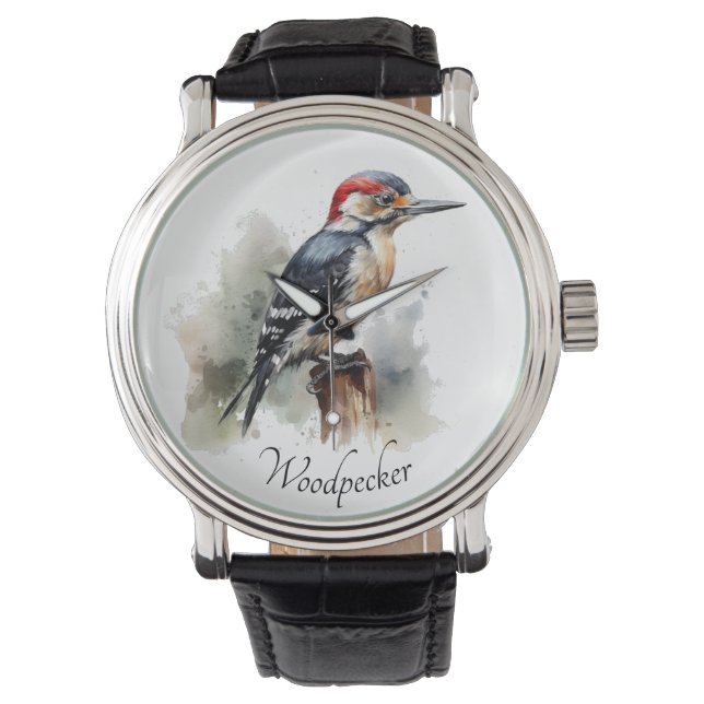 Watercolor Woodland Woodpecker, custom  Watch (Front)