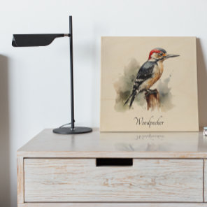 Watercolor Woodland Woodpecker, custom Wood Wall Art