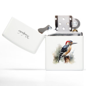 Watercolor Woodland Woodpecker, custom Zippo Lighter
