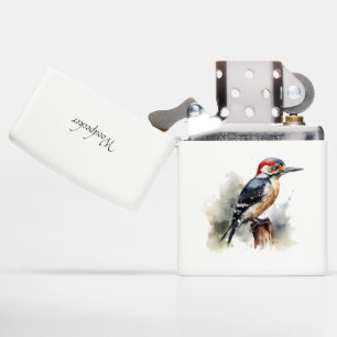 Watercolor Woodland Woodpecker, custom Zippo Lighter