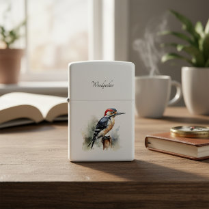 Watercolor Woodland Woodpecker, custom Zippo Lighter