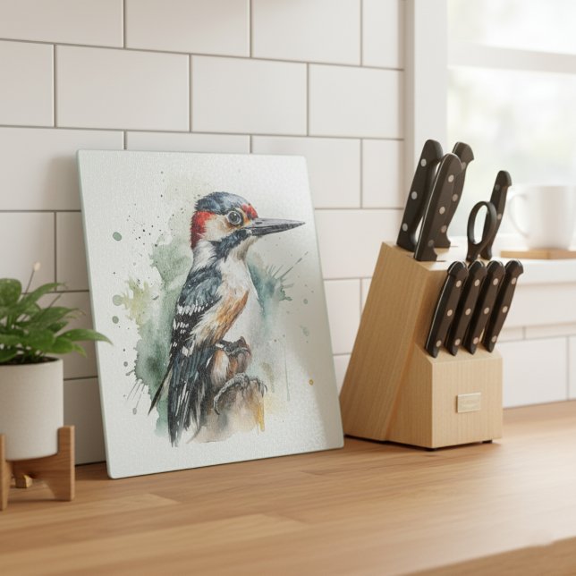 Watercolor Woodland Woodpecker Cutting Board (Creator Uploaded)