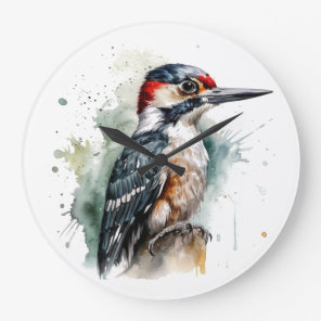 Watercolor Woodland Woodpecker Large Clock