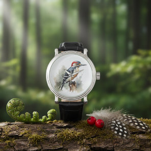 Watercolor Woodland Woodpecker Watch