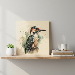 Watercolor Woodland Woodpecker Wood Wall Art