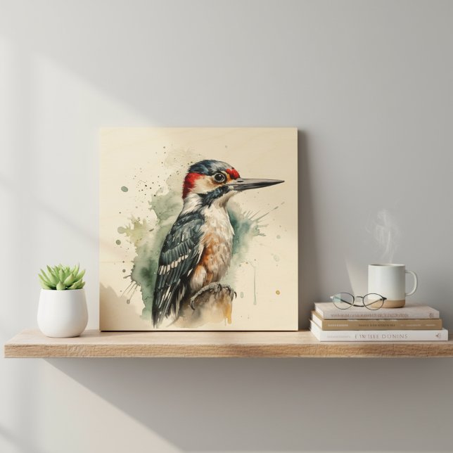 Watercolor Woodland Woodpecker Wood Wall Art (Creator Uploaded)
