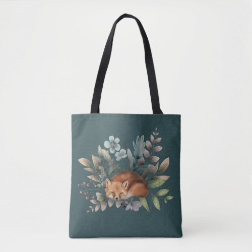 Watercolor woodlands fox tote bag