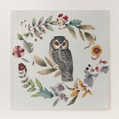 Watercolor woodlands owl jigsaw puzzle