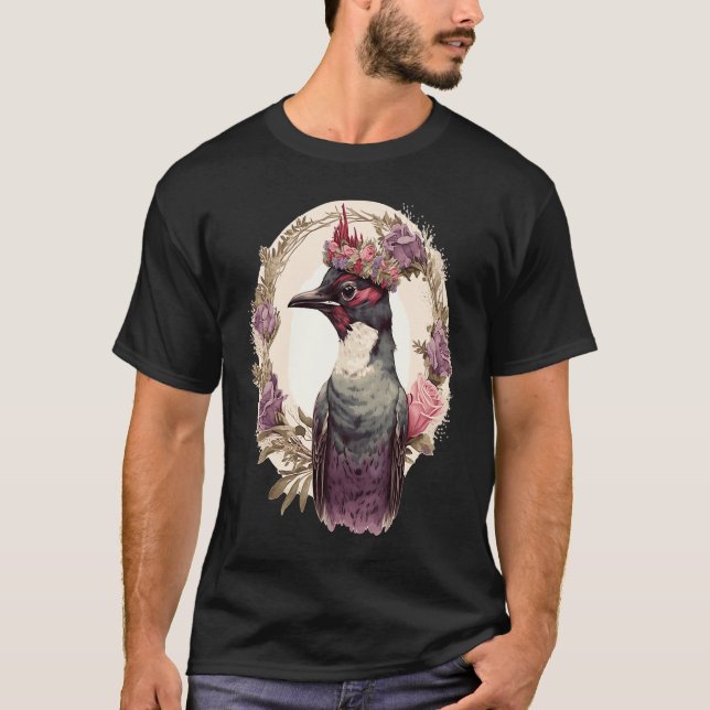 Watercolor Woodpecker Bird Flower Crown Pet Birds T-Shirt (Front)