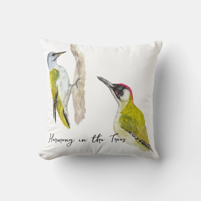 Watercolor woodpeckers throw pillow (Front)