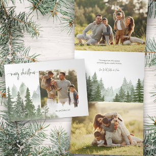 Watercolor Woods Christmas Calligraphy Photo Tri-Fold Card