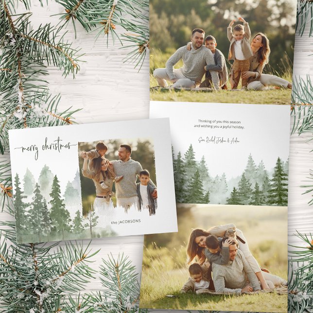 Watercolor Woods Christmas Calligraphy Photo Tri-Fold Card (Creator Uploaded)