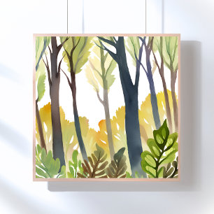 Watercolor Woods Green Nature Forest Painting Poster