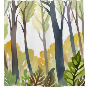 Watercolor Woods Green Nature Forest Painting Shower Curtain