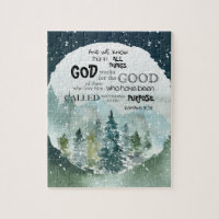 Watercolor Woods Romans 8:28 Bible Verse