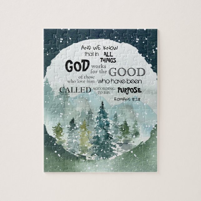Watercolor Woods Romans 8:28 Bible Verse Jigsaw Puzzle (Vertical)