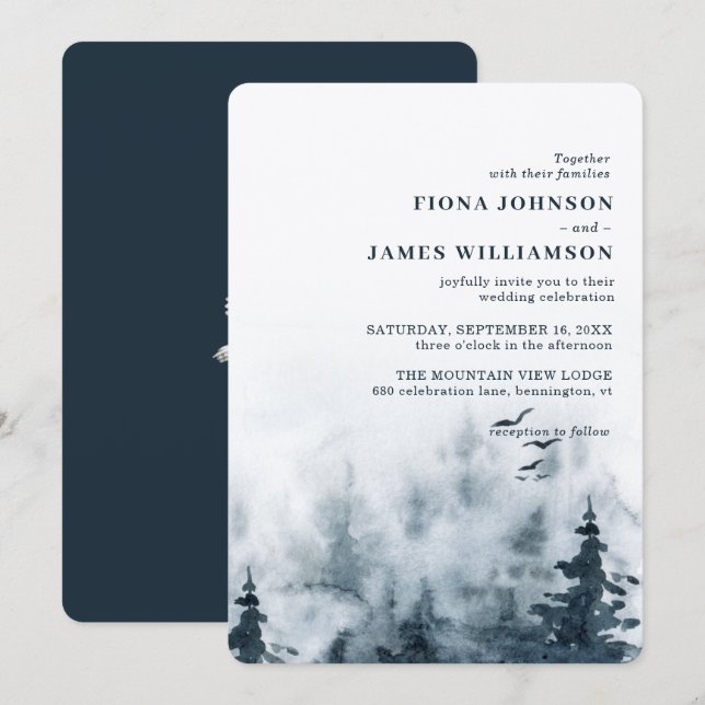 Watercolor Woodsy Forest Owl Wedding Invitation (Front/Back)