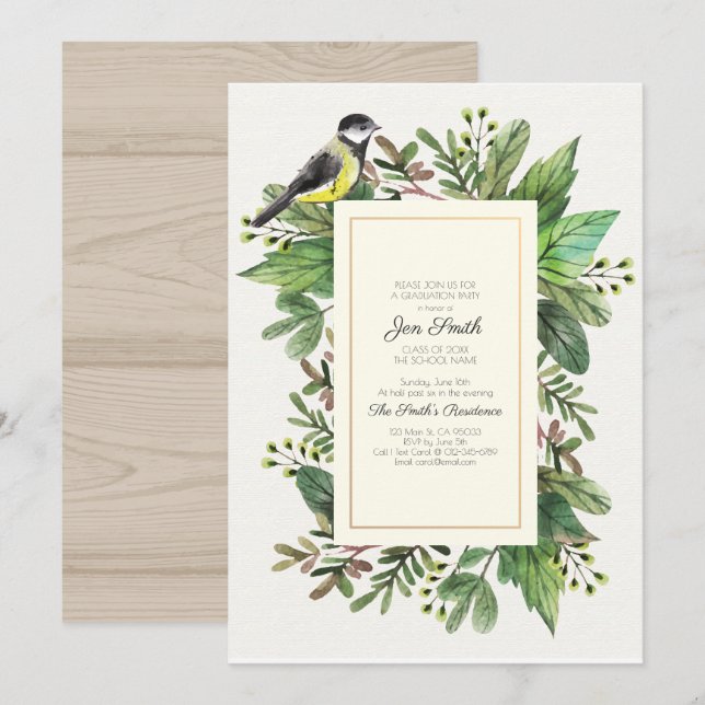 Watercolor. Woodsy. Graduation Party Invitation. Invitation (Front/Back)