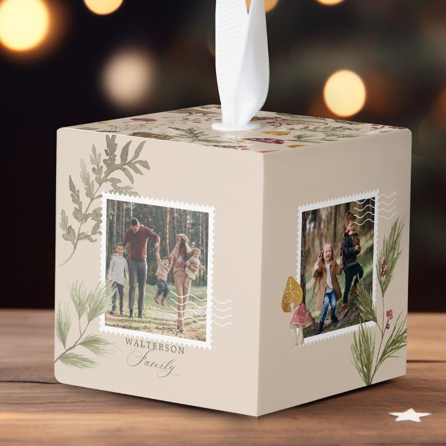 Watercolor Woodsy Mushrooms Photo Gallery Cube Ornament (Watercolor Woodsy Mushrooms Photo Gallery Cube Ornament)