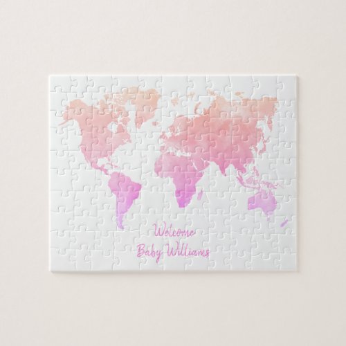Watercolor World Map Baby Shower Guest Book  Jigsaw Puzzle