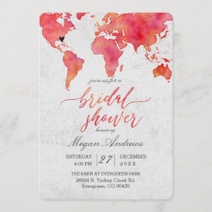 Watercolor World Map Bridal Shower Invitation