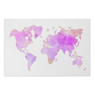 Watercolor World Map Bright Fun Girl's Room Decor Faux Canvas Print