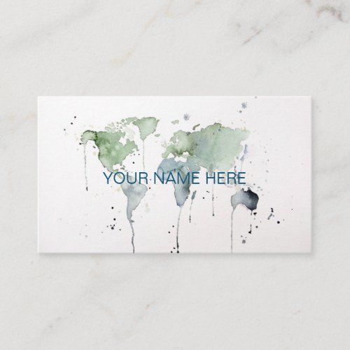 Watercolor World Map Business Card