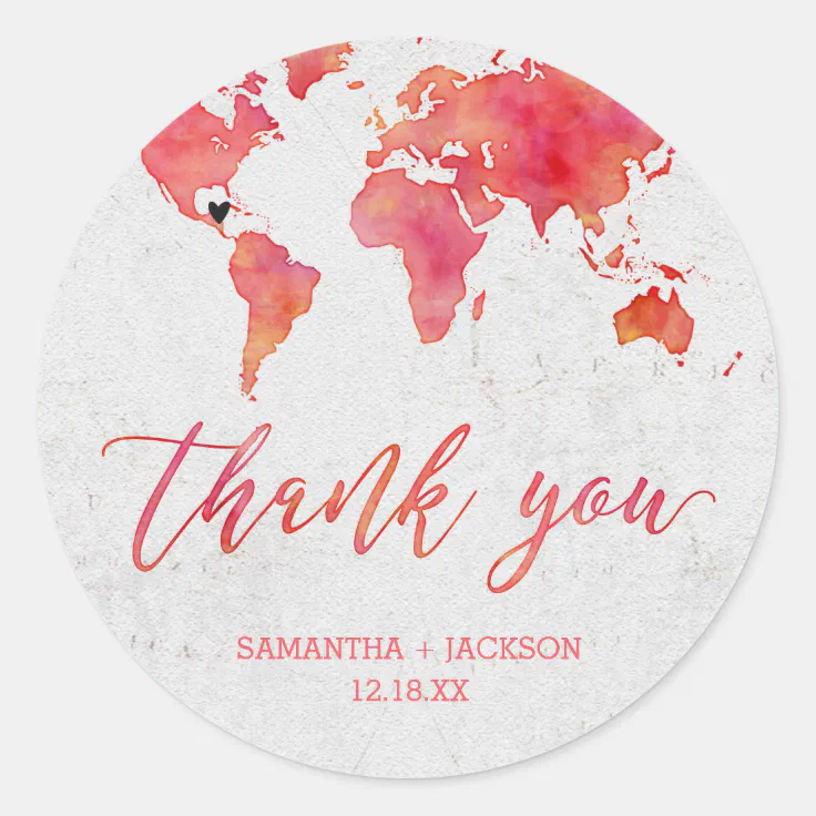 Watercolor World Map Destination Monogram Wedding Classic ...
