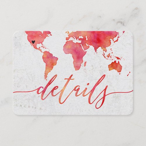 Watercolor World Map Destination Wedding Details Enclosure Card