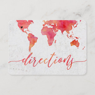 Watercolor World Map Destination Wedding Direction Invitation