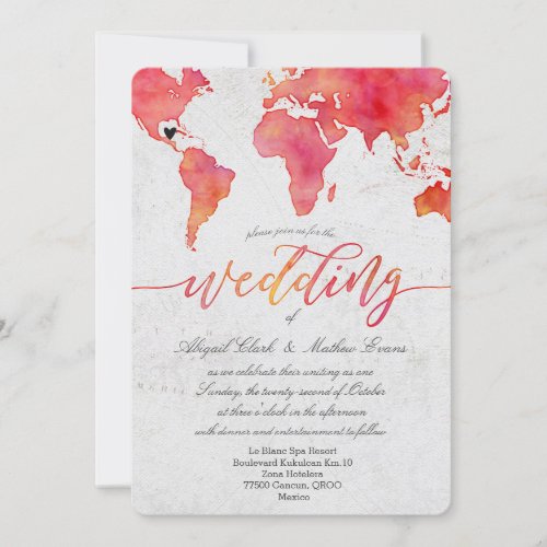 Watercolor World Map Destination Wedding Invitatio Invitation