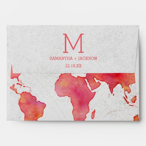Watercolor World Map Destination Wedding Monogram Envelope