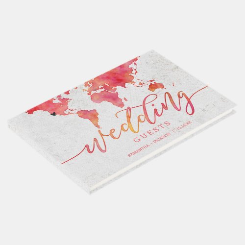 Watercolor World Map Destination Wedding Monogram Guest Book
