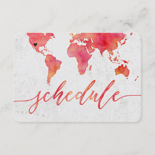 Watercolor World Map Destination Wedding Schedule Invitation
