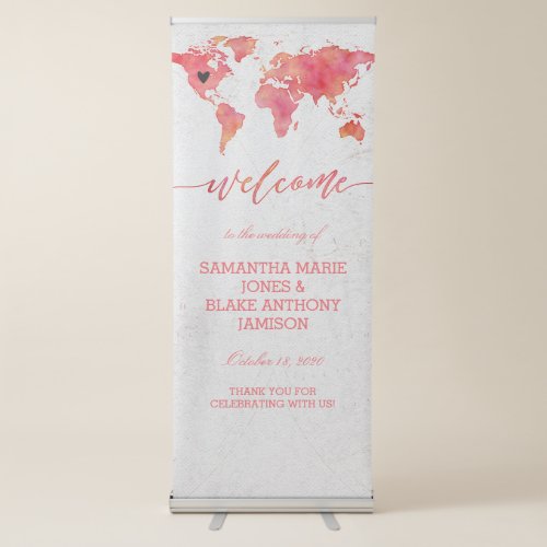 Watercolor World Map Destination Wedding Welcome Retractable Banner