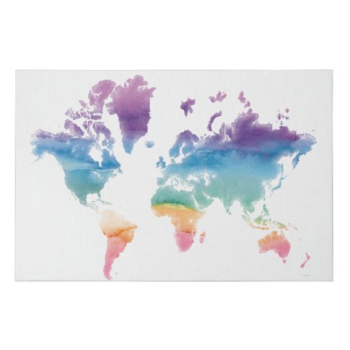 Watercolor World Map Faux Canvas Print