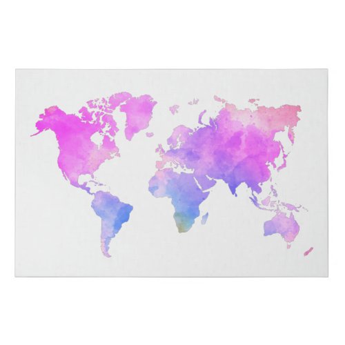  Watercolor World Map Girls Room Girly Office Map Faux Canvas Print