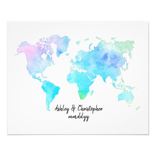 Watercolor World Map Guest Book Alternative Print