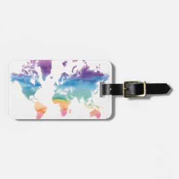 Watercolor World Map Luggage Tag by wildapple at Zazzle